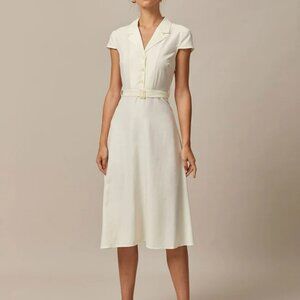 RIHOAS Lapel Cap Sleeve Shirt Midi Dress White Sz S NWT A-Line high waisted